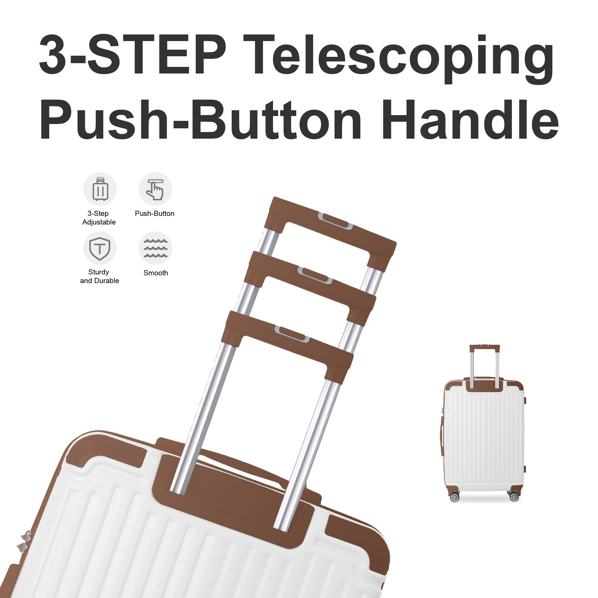 Brown 3-Piece Premium ABS Luggage Set-20", 24", And 28" Suitcases With Multi-Position Handle, Silent Spinner Wheels, And TSA-Approved Lock-Durable, Stylish, And Spacious Travel Gear_voghion.com